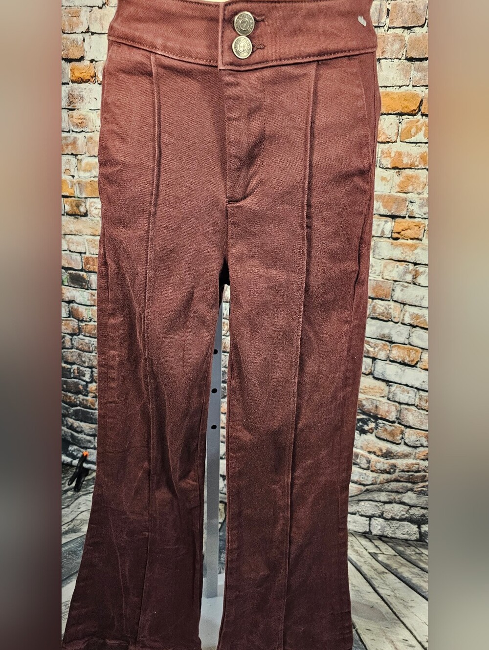 Vigoss Burgundy Trouser Flare Pants Size 26 Double Button Wide Waist Stretch